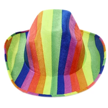Модная фетровая шляпа в западном стиле с широкими изогнутыми полями, радужная ковбойская джазовая шляпа M6CD