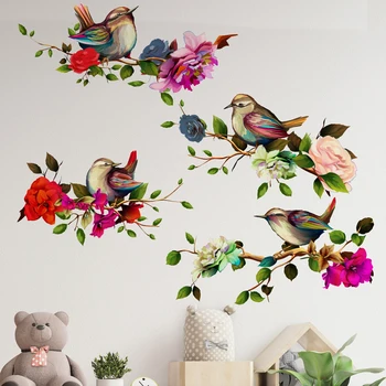 Наклейка на стену с изображением цветка, Ветки дерева, птицы, Самоклеящийся ПВХ Весенний цветок Для создания красивой и естественной домашней обстановки