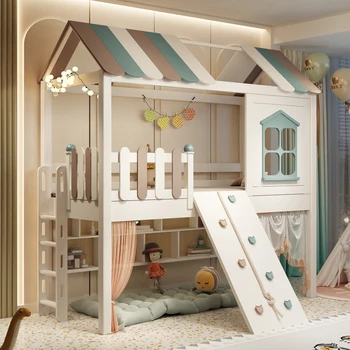 Детская кровать из цельного дерева, небольшого размера, встроенная кровать, письменный стол, тумба для одежды