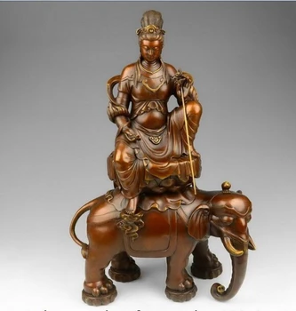 Тибетский буддизм Статуя Будды Бодхисаттвы Самантабхадры из красной меди на слоне для верховой езды