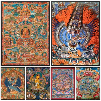 Религия Картина на холсте Традиция Карта буддизма Домашнее настенное искусство Плакаты и принты в спальню Будда Господь для подарка в гостиную