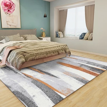Скандинавский минималистичный коврик для пола с серо-оранжевым рисунком, диван в гостиной, большой журнальный столик, коврик для спальни