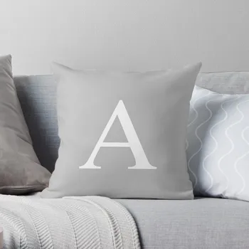 Серебристо-серая базовая подушка с монограммой A, Вышитая наволочка, Декоративные чехлы для диванов