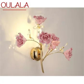Настенный светильник для помещений в европейском стиле OULALA, розовый хрусталь, роскошные светильники, современные светодиодные бра для украшения дома