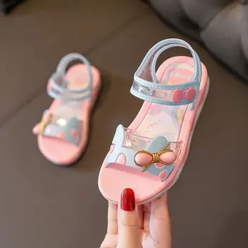 Сандалии для девочек, Летние детские сандалии, простые милые розовые детские сандалии с цветочным рисунком, мягкая повседневная школьная обувь для малышей