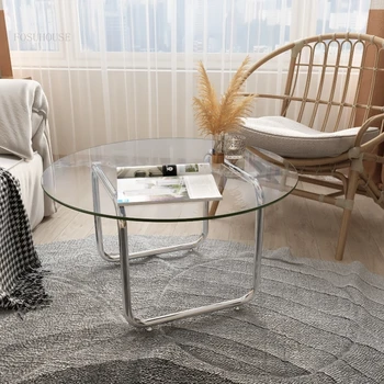 Современные минималистичные журнальные столики Стеклянная мебель для гостиной Небольшая квартира Креативный Приставной столик Домашний Свет Роскошный Круглый стол