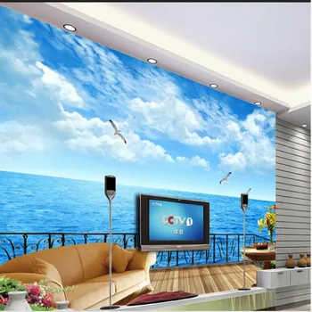 wellyu Custom большой балкон с фреской, вид на море, вид на море, ТВ, обои для стен, 3D обои для стен