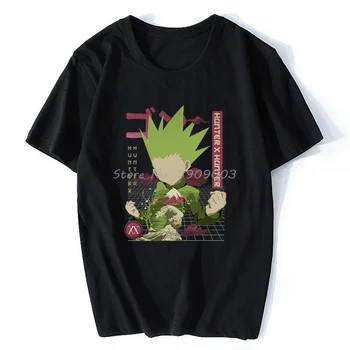 Бесплатная забавная аниме-футболка Ukiyo Gon, мужская хлопковая футболка, повседневная футболка с коротким рукавом, унисекс, футболка Hunter X Hunter, манга, уличная одежда, футболка