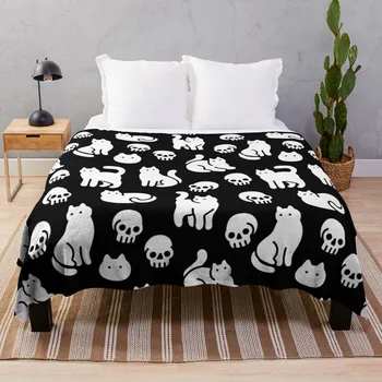 Плед с рисунком кошек и черепов Детское одеяло Одеяла для диванов Мягчайшие пледы Одеяла для украшения диванов