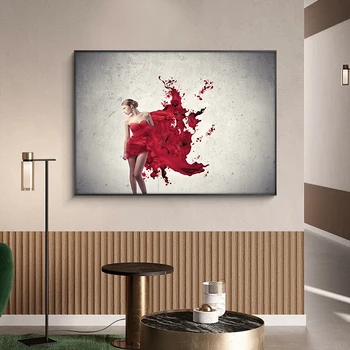 Современная модная Сексуальная женщина в красной юбке, картина маслом на холсте, плакаты и принты, Скандинавская настенная картина для гостиной