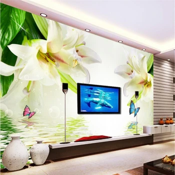 beibehang Большие Пользовательские 3D обои с отражением Лилии, Обои для гостиной, диван, телевизор, Фоновая стена спальни