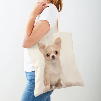 Милые женские сумки для покупок в стиле мини-таксы, женская холщовая сумка-тоут, Многоразовая повседневная сумка для покупок с двусторонним принтом домашних животных