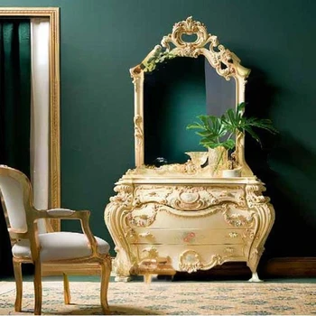 Главная спальня Виллы, Резной комод из массива дерева, Мини-шкаф с тремя ящиками, шкафчик с росписью французской принцессы