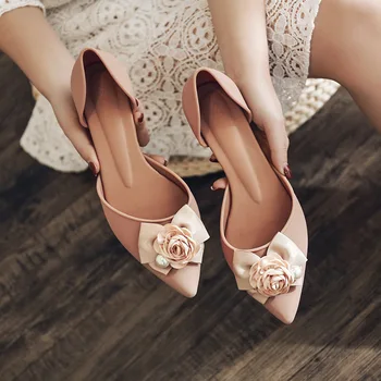 новые летние желейные туфли с 3D цветами, женские босоножки с острым носком и вырезом-бантом, D'orsay, на среднем высоком каблуке, розовые желейные сандалии mujer