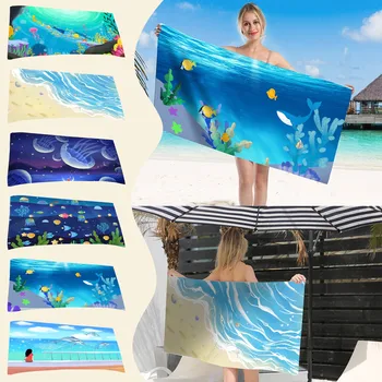 Пляжное полотенце из микрофибры, Шаль с цифровой печатью, Банные полотенца в гавайском стиле, Быстросохнущее пляжное одеяло, защищенное от песка, Многоцелевые полотенца