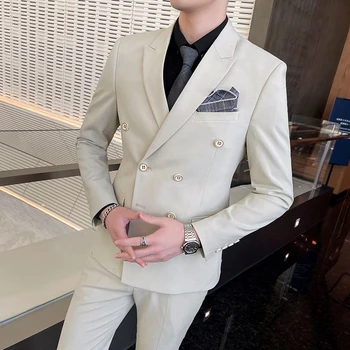 2023 Двубортный деловой костюм (костюм + жилет + брюки) Модный мужской красивый праздничный трендовый бутик-тройка M-4XL