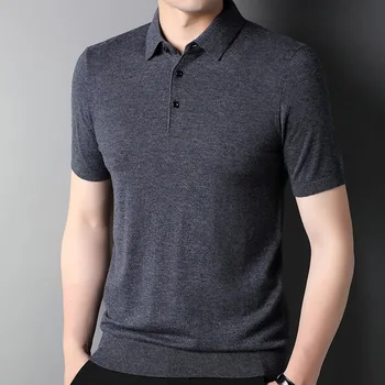Naizaiga 100 шерсть с коротким рукавом, однотонный воротник-поло, однотонный короткий рукав, мужская летняя футболка для бизнеса, пуловеры для отца, JH2