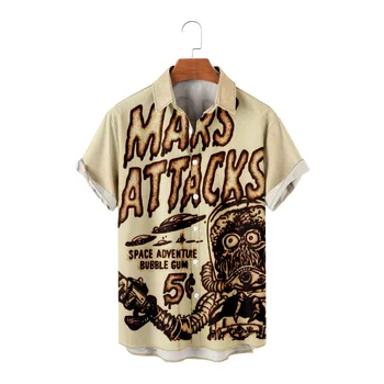 Мужская рубашка большого размера в уличном стиле Mars Attacks Гавайская рубашка с 3D принтом Летний повседневный пляжный топ с короткими рукавами