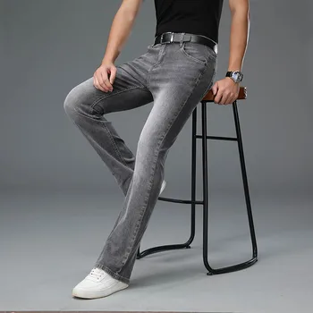 Бесплатная доставка 2022 Мужские летние тонкие джинсы-клеш с высокой талией, высококачественные модные повседневные брюки