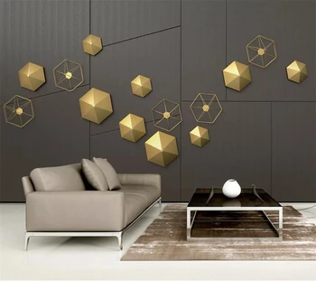 beibehnag обои Пользовательские обои 3d фреска золотая шестиугольная рамка дерево металл геометрический тв фон papel de parede 3d фотообои