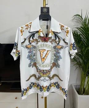 Роскошные Королевские рубашки Мужские Повседневные Короткие с винтажным рисунком Мужские Рубашки с цветочным принтом в стиле Пейсли Корт, Сорочка Homme De Luxe