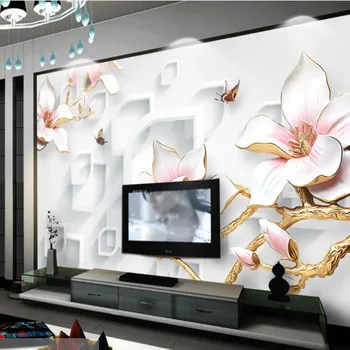 изготовленные на заказ большие фрески с цветами, богатая рельефная магнолия, 3D стереофонический ТВ-фон, обои из нетканого материала