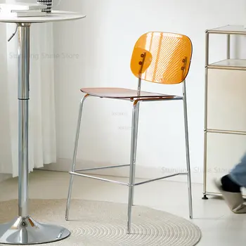 Европейские прозрачные пластиковые барные стулья с легкой роскошной спинкой, высокие табуреты, барная мебель, домашний железный барный стул, Барный стул для гостиничной кухни