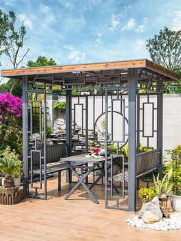 Современный открытый павильон с навесом для внутреннего двора, Новая беседка из алюминиевого сплава в китайском стиле для сада виллы
