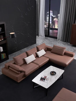 Итальянский минималистичный кожаный диван, верхний слой из коровьей кожи, простой современный размер, уголок для гостиной, императорская наложница