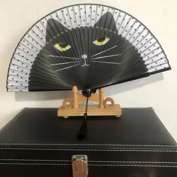 Винтажный ручной вентилятор с рисунком кота, танцующая кисточка, складной подарок для рукоделия, украшение для дома