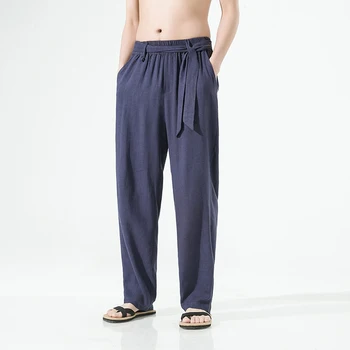 Мужские хлопковые льняные винтажные брюки большого размера 2023 года, Harajuku, повседневные широкие брюки, высококачественные мужские джоггеры для бега трусцой