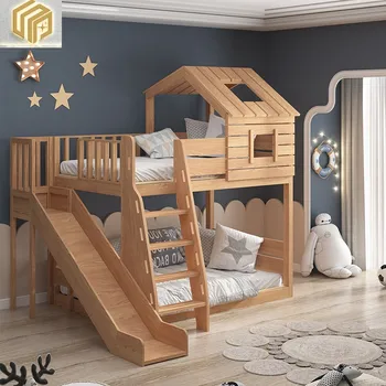 Домашняя детская кровать из массива дерева, для мальчиков и девочек, принцессы, верхняя и нижняя кровати, двуспальные кровати-горки, индивидуальные