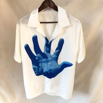 2023 Синяя рубашка с рисунком ручной работы, повседневная мужская рубашка с коротким рукавом, уличная одежда, летняя Camisa Masculina, контрастная черная рубашка