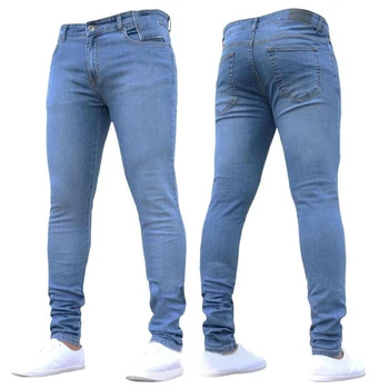 Мужские брюки стрейчевые джинсы на молнии Повседневные облегающие брюки мужские брюки-карандаш большого размера Джинсовые узкие джинсы для мужчин