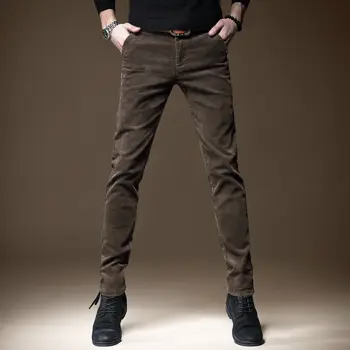 2023 Совершенно новые мужские вельветовые повседневные брюки деловой моды, однотонные эластичные брюки обычной посадки среднего возраста, мужские A299