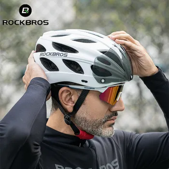 Официальный шлем ROCKBROS 58-65 см с защитными очками, велосипедный шлем, защитные головные уборы, козырек, линзы, Сверхлегкие велосипедные шлемы MTB