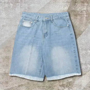 2023 Повседневный модный бренд Street Cowboy, прямые Короткие Джинсовые Мужские Летние шорты, Джинсовые брюки, Корейские простые Светло-голубые брюки для мужчин