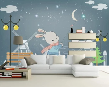beibehang Индивидуальный простой фон детской комнаты с кроликом на воздушном шаре, новые современные обои, домашний декор