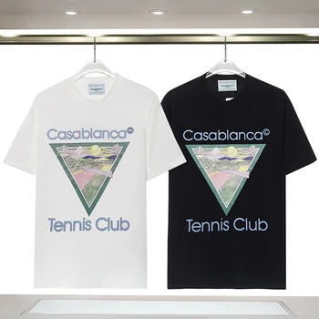 2023 Новая футболка Casablanca Для мужчин и женщин с буквенным принтом теннисного клуба, летняя футболка для отдыха с коротким рукавом, футболки Оверсайз