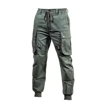 Мужские брюки Повседневные износостойкие тактические военные брюки со свободным ремешком Мужские осенние винтажные брюки с эластичным поясом с несколькими карманами