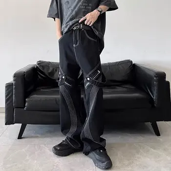 Мужские свободные прямые джинсы в стиле хип-хоп, стираемые в американском ретро, повседневные широкие брюки-карго