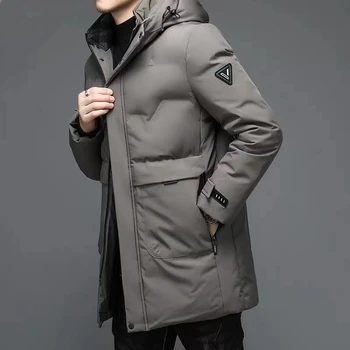 Мужская парка, зимняя Длинная хлопковая куртка с капюшоном, толстая теплая ветровка, куртка с большим карманом на молнии, повседневное модное классическое пальто для улицы