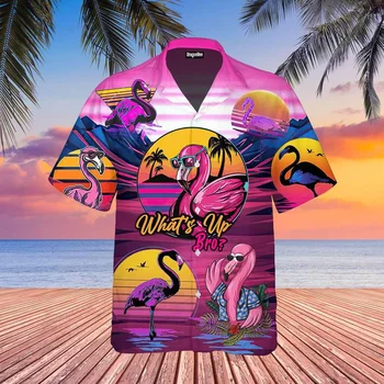 Летняя акция, Горячая гавайская рубашка с рисунком 3d Для мужчин, Пляжная мужская рубашка с Фламинго, негабаритная забавная мужская одежда с коротким рукавом fashio