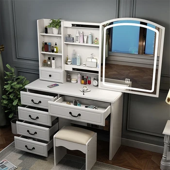 Европейский туалетный столик современный простой туалетный столик для спальни шкаф для хранения встроенное зеркало с легким туалетным столиком
