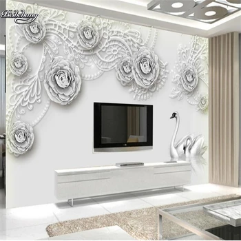 wellyu Европейский узор 3d 3d лебедь ювелирные изделия цветок ТВ фон стены пользовательские большие фрески нетканые обои