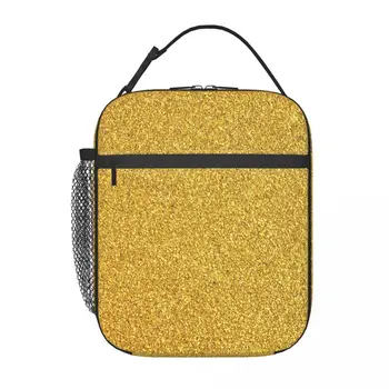 Золотая Термоизолированная сумка для ланча с искусственным блеском, Женская Многоразовая коробка для ланча, Коробка для хранения еды, Работа
