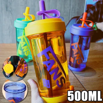 Новые модные пластиковые бутылки для воды объемом 500 МЛ с соломинкой, креативная чашка для воды большой емкости, популярная модная бутылка для воды, портативная кружка