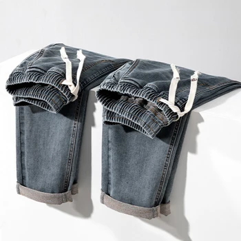 Укороченные брюки на тонком шнурке, мужские летние новые винтажные джинсы, мужские свободные эластичные джинсы оверсайз