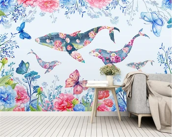 beibehang, декоративная роспись в скандинавском стиле, обои с мелкими свежими акварельными цветами, детский фон с китом, обои для стен