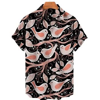 Гавайская мужская рубашка с 3D животным принтом, повседневный топ на пуговицах, американская мода свободного кроя с короткими рукавами 2023